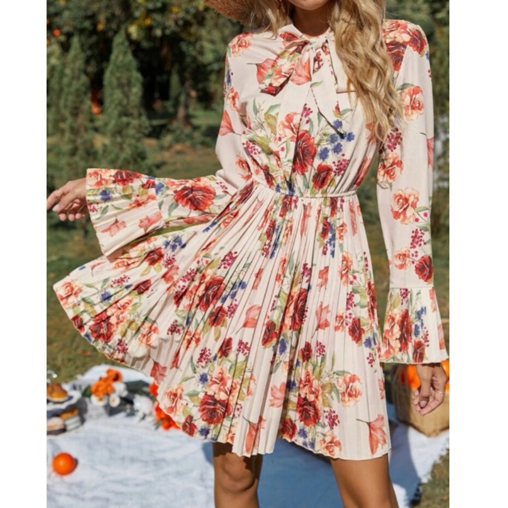 Kara and Kate Floral Mini Dress - Cream and Red